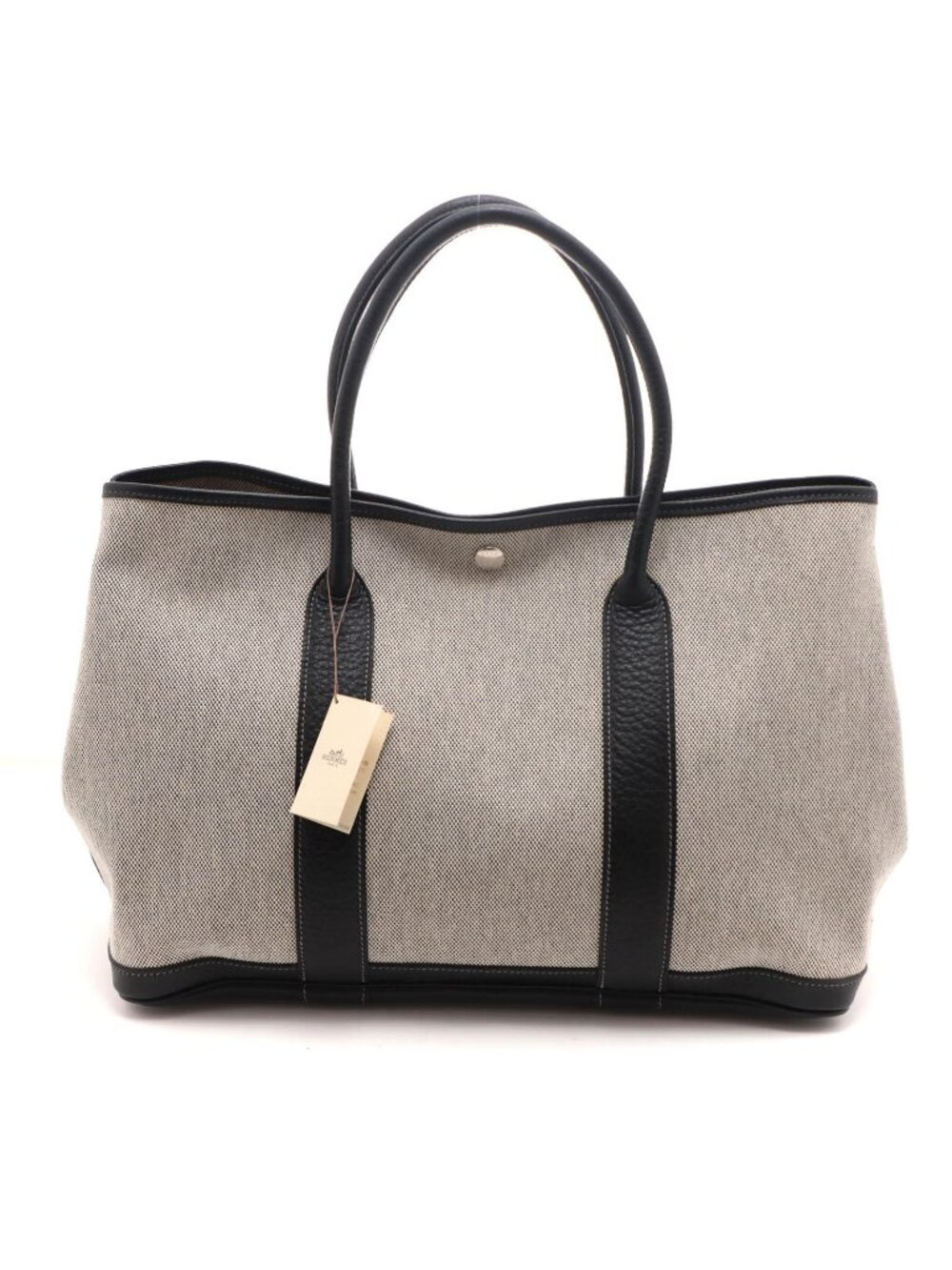 Hermes Garden Party PM Gray Black Silver Tote Bag Canvas Mouth